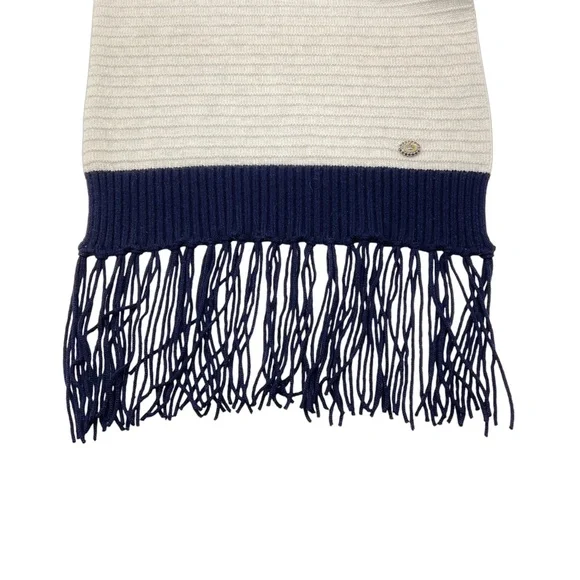 CHANEL SILVER / GREY / NAVY 2008 FRINGED CASHMERE KNIT SCARF - Picture 15 of 16